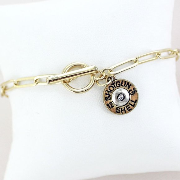 GOLDTONE SHOTGUN SHELL CHAIN TOGGLE BRACELET - Picture 1 of 1